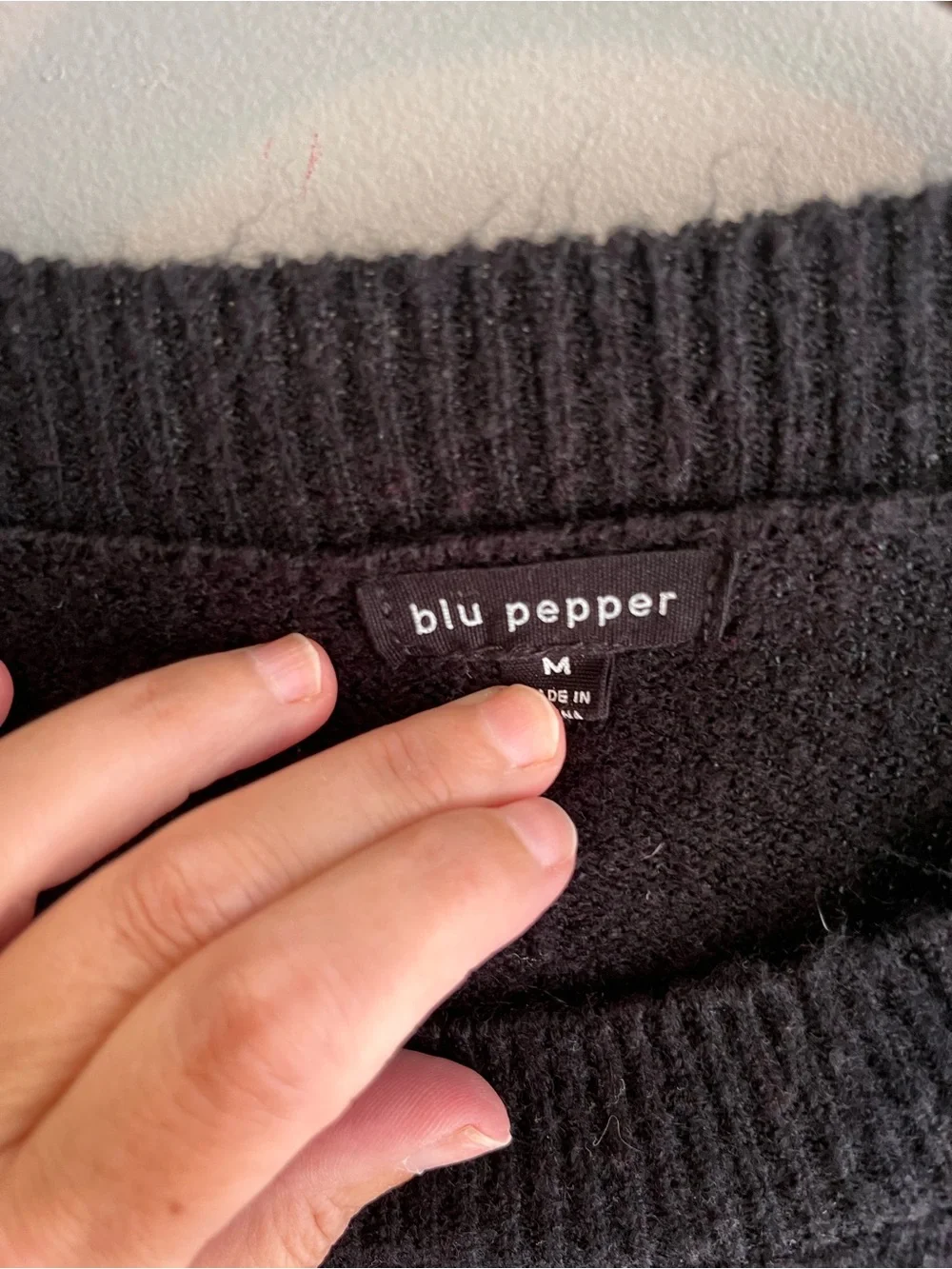 Blu Pepper Diagonal Colorblock Crewneck Sweater in Black, Cream & Light Pink - Picture 7 of 8